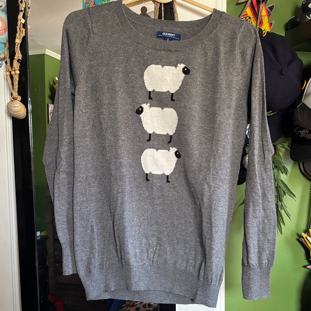 Old Navy Gray Sweater with Sheep Motif